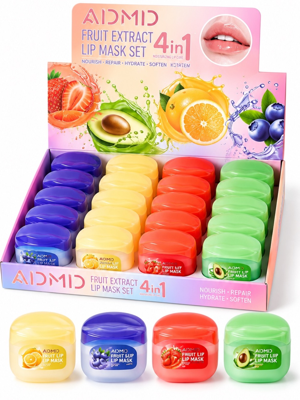 24 Pc Fruit Extract Lip Balm Mask Set 4 Flavors Moisturizing NEW sealed